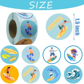 500 Pieces Surfs Up Party Decorations Labels Roll Stickers - Summer Surf Themed Party Supplies Decor Favors Surf's Up Jar Containers Letter DIY Sticker Surfing Labels Decals