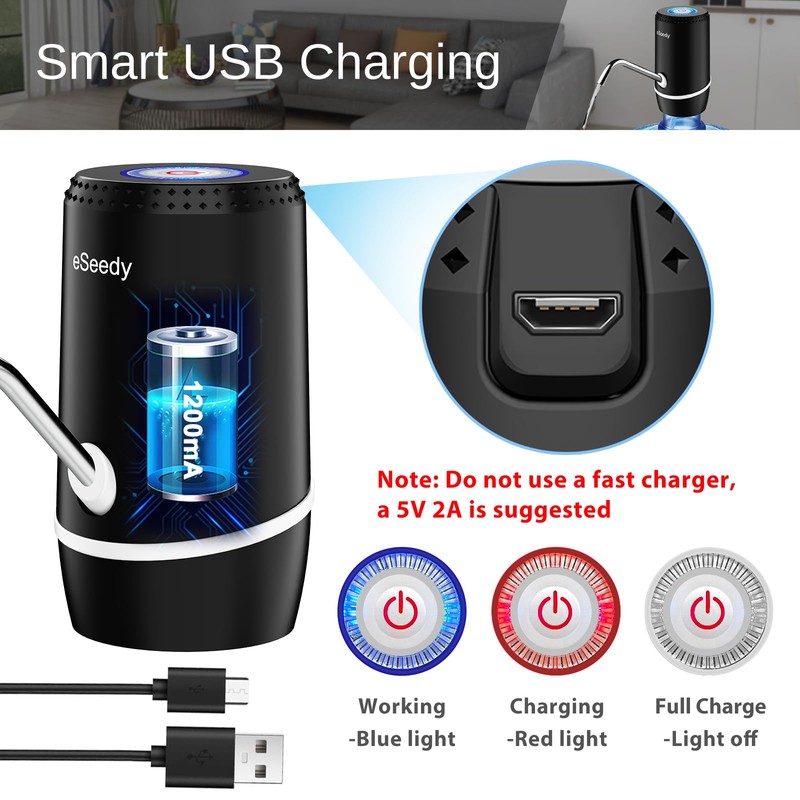 Water Pump for 5 Gallon Bottle, USB Charging Automatic Water
