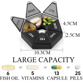 KASESSS Pack of 2 Pill Box 7 Days, Round Pill Box 7 Days, Medication Box with Tablet Divider, Tablet Organiser for On the Go, Pill Box 7 Days, 7 Compartments, Pill Box for Medication, Vitamins