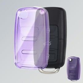 OFFCURVE Transparent Car Key Case Car Key Cover Key Fob Cover Key Cover Case Suitable for VW Volkswagen Polo Golf 4/5/6 Multivan T5 Caddy Jetta Bora Superb Passat Skoda Fabia Seat Ibiza (Purple)