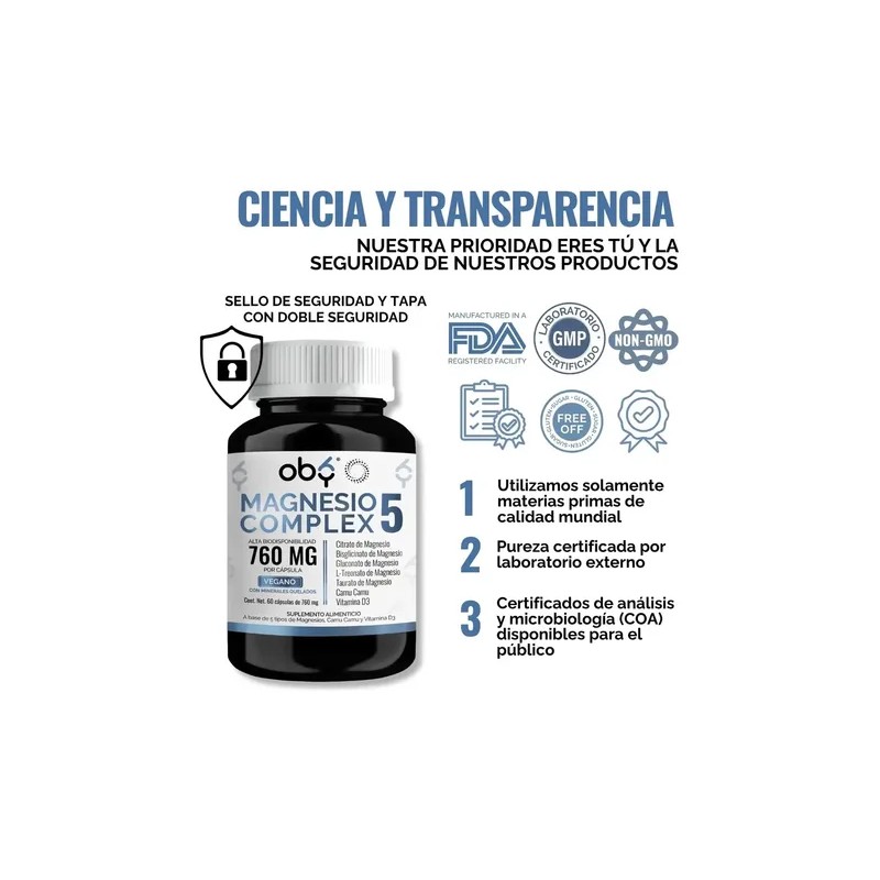 Oby Magnesio Complex 5 Citrato, Glicinato, Treonato, Taurat