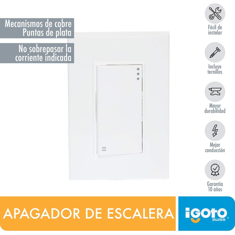 iGOTO PB512 Placa con 1 apagador de escalera, Color blanco