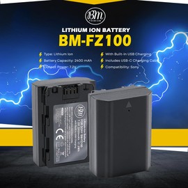 BM NP-FZ100 Battery with Built-in Charging Port for Sony Alpha 1, ZV-E10 II, ZV-E1, FX3 FX30, a7C R a7C II, a7S III, a6600, a6700, a7 III, a7R III a7R IV a7R V, a7 IV, a9 a9 II a9 III, A9R, A9S Camera