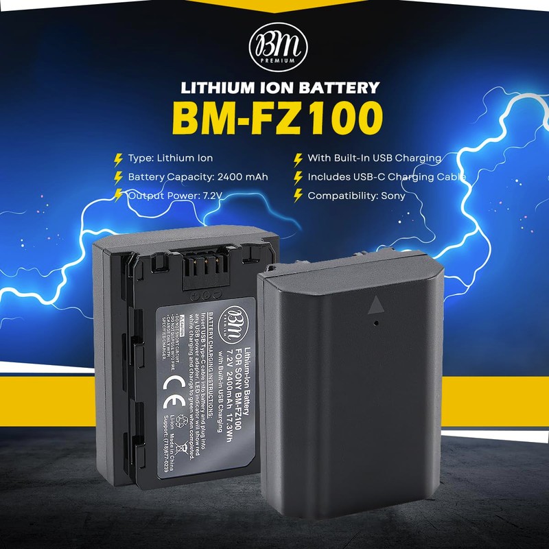 BM NP-FZ100 Battery with Built-in Charging Port for Sony Alpha