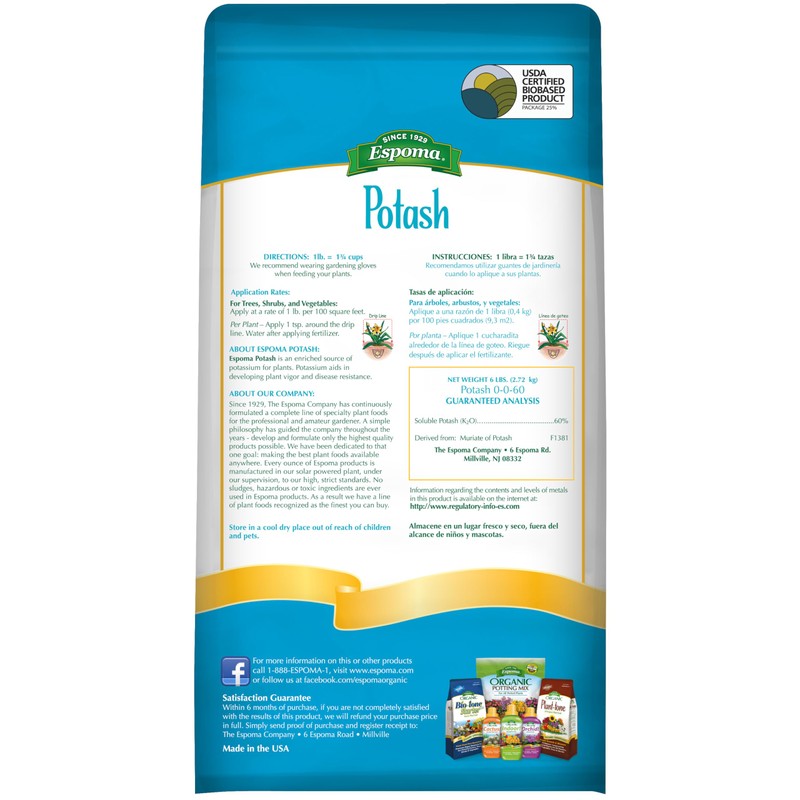 Espoma Potash 0-0-60 Potassium Fertilizer. Use for All Plants requiring