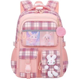 Cute Girls Backpack,  Rabbit  Bag 16.5 Inch  Elementary  Bag with 2 Pencil Cases (Pink). - Color: Cartoon Rabbit--pink