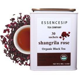 ESSENCESIP Organic Rose Black Tea,loose leaf tea in pyramid tea bags,30ct Tin