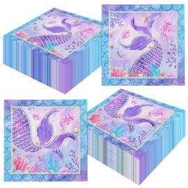 48Pcs Mermaid Napkins Mermaid Birthday Party Decoration Mermaid Tail Disposable Paper Napkin for Kids Girls Baby Shower Mermaid Themed Birthday Party Supplies Table Decorations