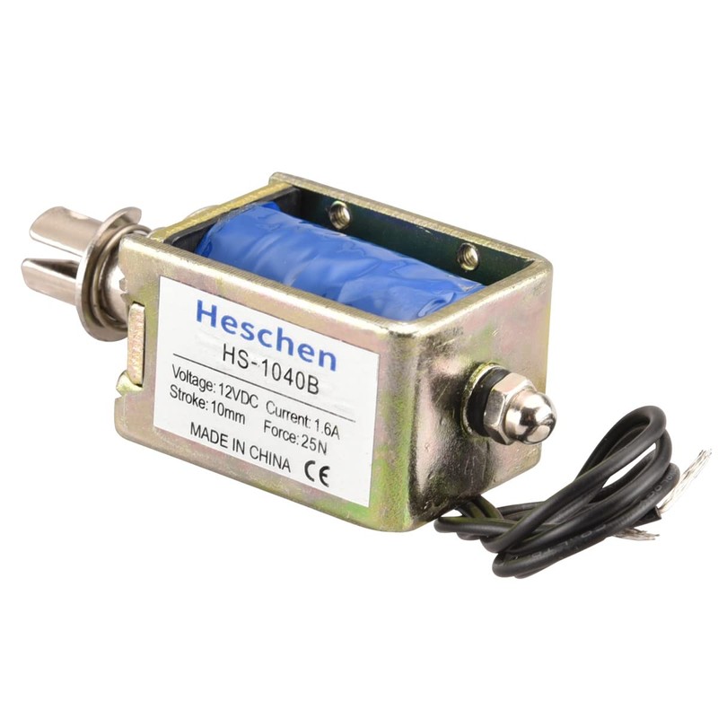 Hechen Solenoid Electromagnet, HS-1040B, DC12V 1.6A 25N, 10mm Hub, Push-Pull