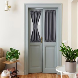 NICETOWN Room Darkening Linen Short Curtains for French Door, Privacy Rod Pocket Classroom Door Window Curtains Thermal Insualted Shade for Sightseeing, W25 x L40 inch, 1 Pc, Charcoal Gray