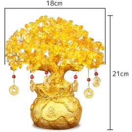 Fortune Tree Money Tree Yellow Crystal Citrine Feng Shui Ornament Gold Toad Interior Money Luck Prayer Good Fortune Business Prosperity Prayer Power Stone Thank You New Year Gift (S (Height 7.5 inches