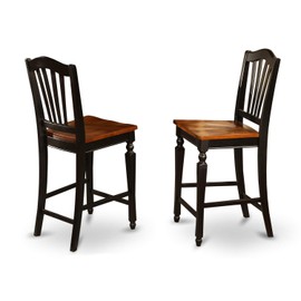 East-West Furniture Chelsea Stools modern counter height chairs- Wooden Seat and Black Hardwood Structure bar stools set of 2