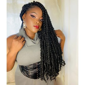 The BOHOBABE Pre-twisted Passion Twist Crochet Hair 20 Inch Long Pre-looped Crochet Passion Twist Braiding Hair 8 Packs Soft Bohemian Twists (1B)