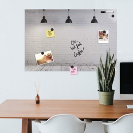 Navaris Magnetic Dry Erase Board - 24 x 36 inches Decorative White Board for Wall with Printed Design, Includes 5 Magnets and Marker - Industrial