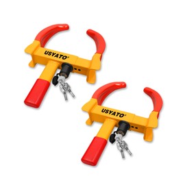 USYATO 2Pcs Universal Heavy Duty Wheel Lock - Anti Theft Trailer Lock & Car Boot, Adjustable Security Tire 11.4" for Trailers, Cars, Golf Cart, ATV, SUV, RV, Boat, Camper, Motorcycle,6 Keys,Yellow+Red