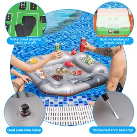 2-in-1 Inflatable Floating Poker Table & Drink Holder – Dual-Sided Pool Float with Waterproof Cards – Poker & Blackjack on One Side, Snack & Drink Tray on the Other – Perfect for Pool & Beach Parties