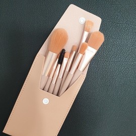 8-Piece Mini Travel Makeup Brush Set with Pouch Pouch 2ea