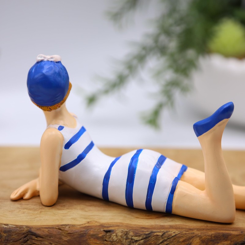 Bathing Lady Ornament Blue & White 15cm Seaside Beach Bathroom