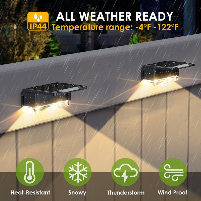 Solar Fence Lights Outdoor - 3000/4000/6000K 3 Mode, IP65 Waterproof