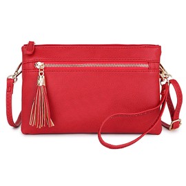 Women's Lightweight Multi Compartment Wristlet Clutch Wallet Crossbody Bag - (WU021-RED)