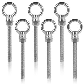 EFUTURETIME 6 x Eye Bolts Stainless Steel M10 Eye Screw Wood Thread Wood 100 mm with Nut