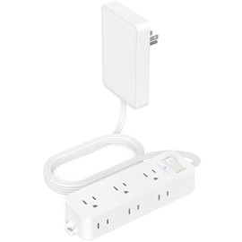 Flat Outlet Extender with Detachable Outlet Cover, Flat Wall Extension Cord with 6 Sockets, Flat Plug Power Strip with 5 FT Cord Hidden for Home, Office, College Dorm, White