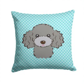 Caroline's Treasures BB1197PW1414 Checkerboard Blue Silver Gray Poodle Canvas Fabric Decorative Pillow, 14Hx14W, Multicolor