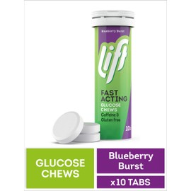 Lift | Fast-Acting Glucose Chewable Energy Tablets | Blueberry | 12 Pack of 10-Tablet Tubes