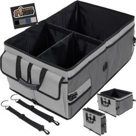 GORILLA GRIP Large Capacity Sturdy Trunk Storage Organizer, Slip and Water Resistant Collapsible Organization Container for Car Sedan or SUV, Multi Compartment Box Vehicle Accessories, Gray