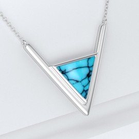 PYTALI Women's V Shape Necklace Natural Turquoise Genuine Gemstone Pendant Necklace for Women Lobster Clasp Ladies Jewelry Birthday Gift Valentine's Day Christmas Gift
