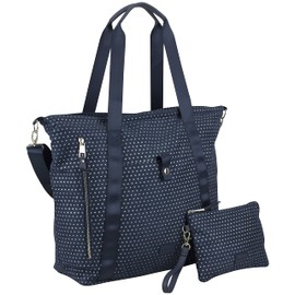 BODHI Township Tote with Removable Zipper Wristlet and Adjustable Crossbody Strap-Navy/Glitter Dots