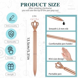 12PCS Ballpoint Pens Set Bling Wedding Anniversary Crystal Metal Bling Ballpoint Pens Fancy Pens Birthday Bridal Shower Return Gifts for Women Girls School Office Supplies (Rose gold crown,12)