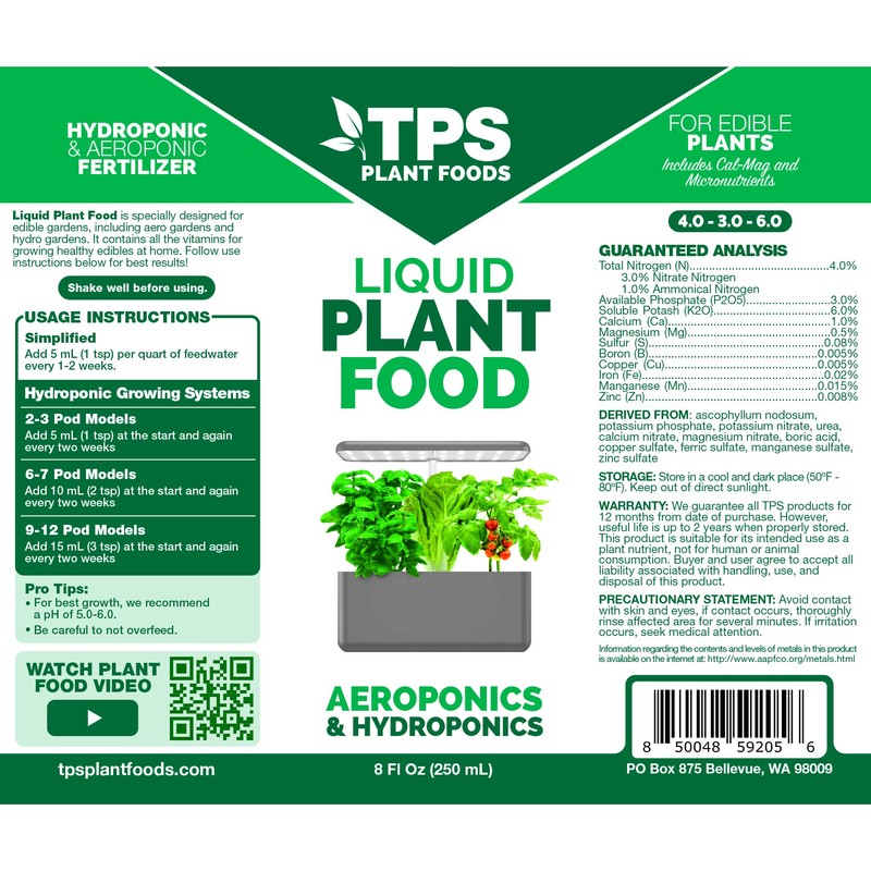 Liquid Plant Food for use in AeroGarden, IDOO and Hydroponic