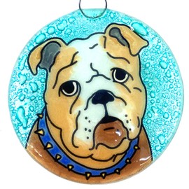 English Bulldog Ornament - Fused Glass Art Christmas Ornament - Holiday Light Catcher