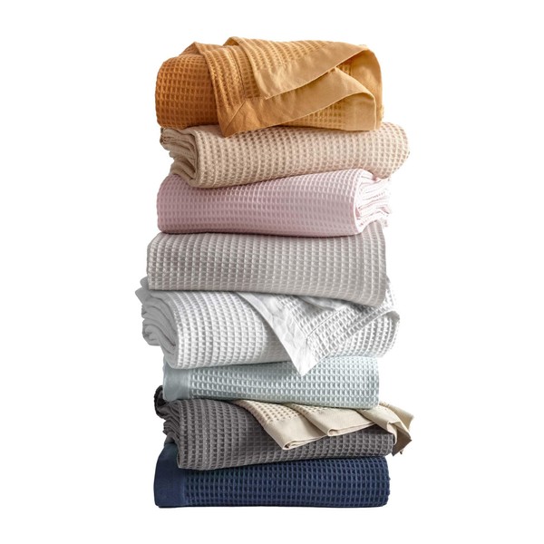 100% Cotton Waffle Weave Throw Blanket - Pale Blue Waffle