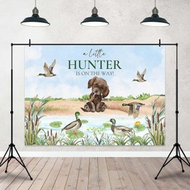 Joliaco Duck Hunting Baby Shower Backdrop Hunter Dog Baby Shower Party Background A Little Hunter is on The Way Party Decorations Photo Booth Props (7x5ft)