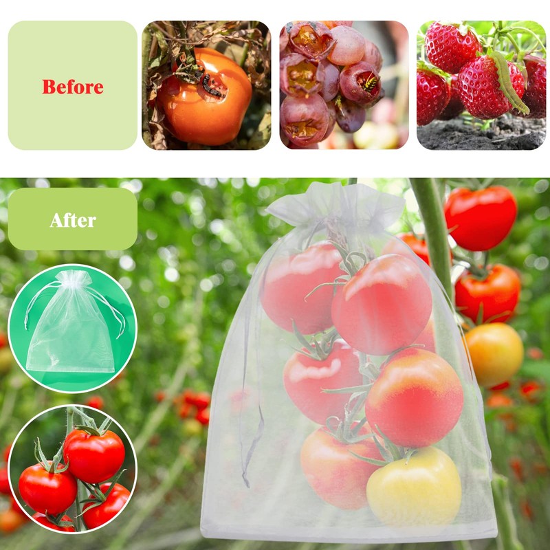 50 Pcs Fruit Protection Bags, 8x12 White Fruit Netting Bags