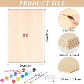 5 Sheets Unfinished Basswood Balsa Wood Sheets 1.5mm Plywood 1/16 X 8 X 12 Inch / 300x200x1.5mm Natural Craft Wood Thin Plywood Balsa Wood & Color Craft Wood Panel - Wood Cutouts Woodwork Model