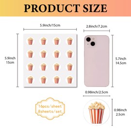 CREATCABIN Pack of 128 8 Sheets Small Popcorn Stickers Party Gift Stickers Labels 2.5 cm Mini Round Dots Circle Picture Decorative Stickers for Planner Scrapbooking Laptop Calendar Envelope Album