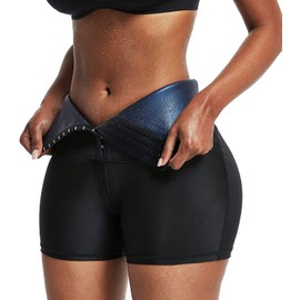 FULIER Sauna Sweat Shapewear Leggings Body Shaper High Waisted Lose Weight Sport Pants Trainer Sweatsuit for Exercise Yoga Gym Thermo Pants for Women (Short -Blue, L)