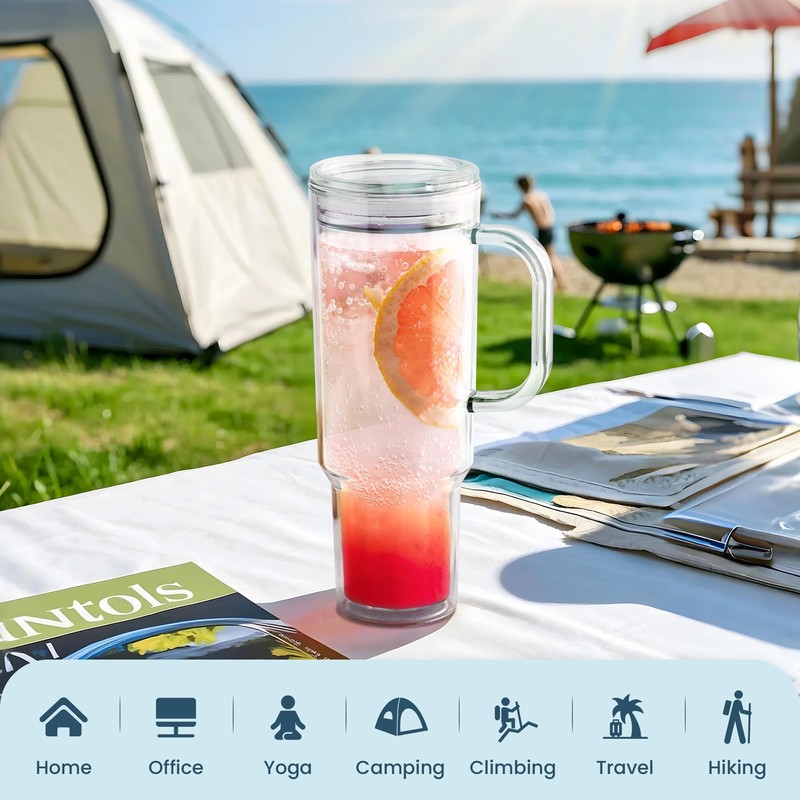 SMLIXE 40 oz plastic tumbler with handle and Straw Lid，clear