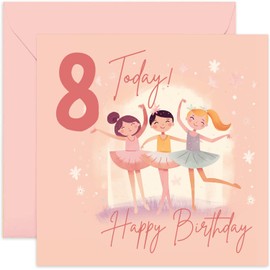 Old English Co. Eighth Birthday Card for Girls - Happy 8th Birthday - Age 8 - Eight Years Old - Cute Ballerina Princess Themed Birthday Card for Daughter, Niece, Granddaughter, Goddaughter