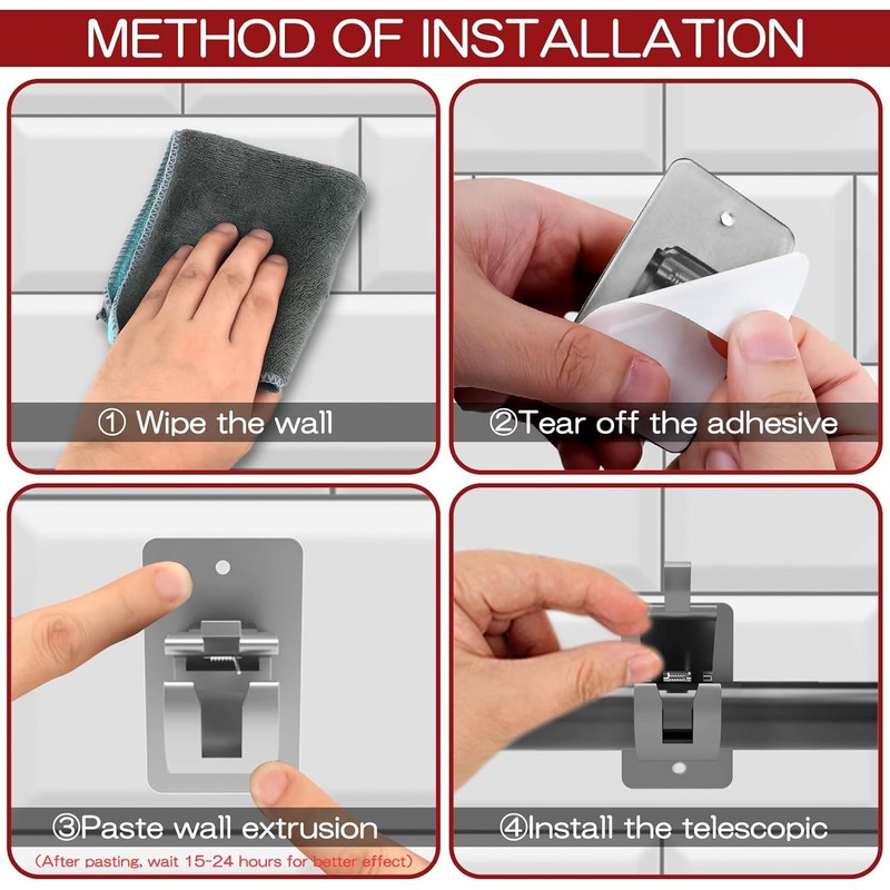 6PCS No Drill Curtain Brackets, Self-Adhesive Rod Holders, Universal Plastic