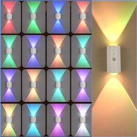 Huelife 4 Pack Rechargeable Color-Changing LED Wall Lamp, Motion Sensor Light with Remote, 1200mAh Battery, Dimmable, Magnetic Mount for Staircase, Hallway, Bedroom, Kitchen, Bar
