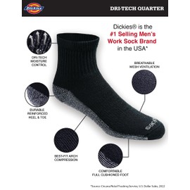 Dickies Men's Dri-Tech Moisture Control Quarter Socks Multi-Pack, Black (6 Pairs), Shoe Size: 12-15