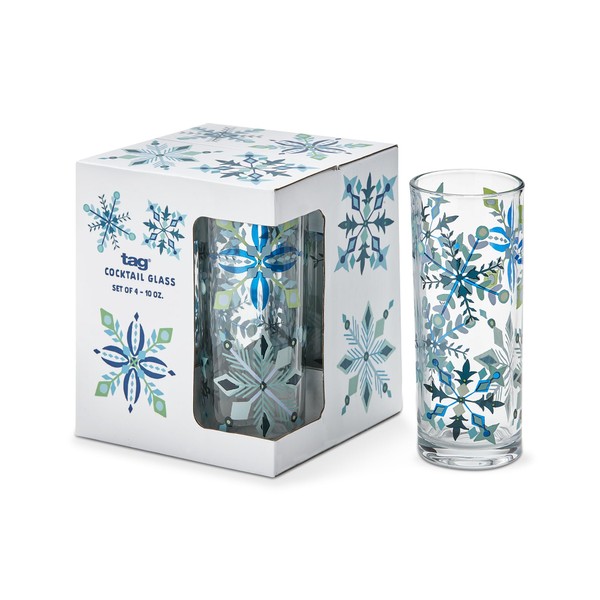 tag Alpine Glow Blue Snowflake Cocktail Beverage Drinkware Glass, 10