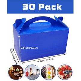TIMESEEK 30-Pack Royal Blue Gable Treat Boxes with Handles - 6" Pop-Up Party Favor Gift Boxes for Birthday, Wedding, Baby Shower, Eco-Friendly Candy, Cookie, Goodie Bags for Kids, Bachelorette Decor