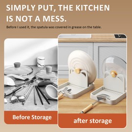 TORMEN Spoon Rest with Pot Lid Foldable Kitchen Tool Rest Non-Slip Heat Resistant Spatula Ladle Pot Lid Cooking Supplies (White)