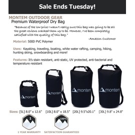 Premium Waterproof Bag/Roll Top Dry Bag - Perfect for Kayaking/Boating/Canoeing/Fishing/Rafting/Swimming/Camping/Snowboarding Crafted by Montem (Black, 20L)