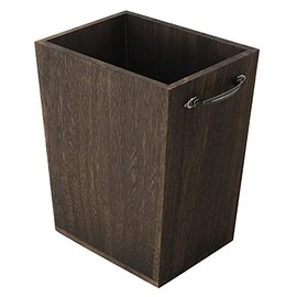 Trash Can Wastebasket Wood Garbage Container BinÂ with Built-in Double Metal Handles for Office, Bedroom, and Bathroom, Dark Brown
